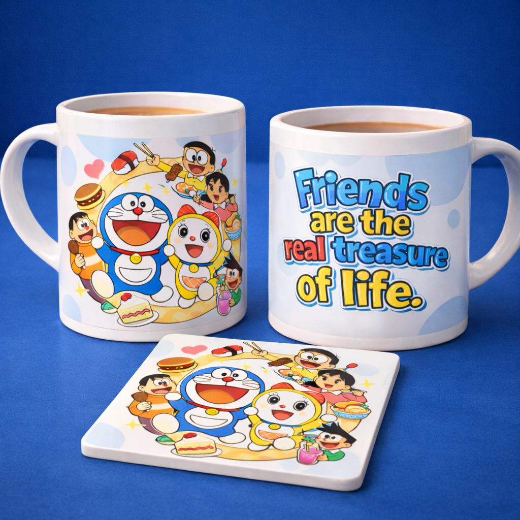 Doraemon Forever – 90s Kids Nostalgia Mug & Coaster Set