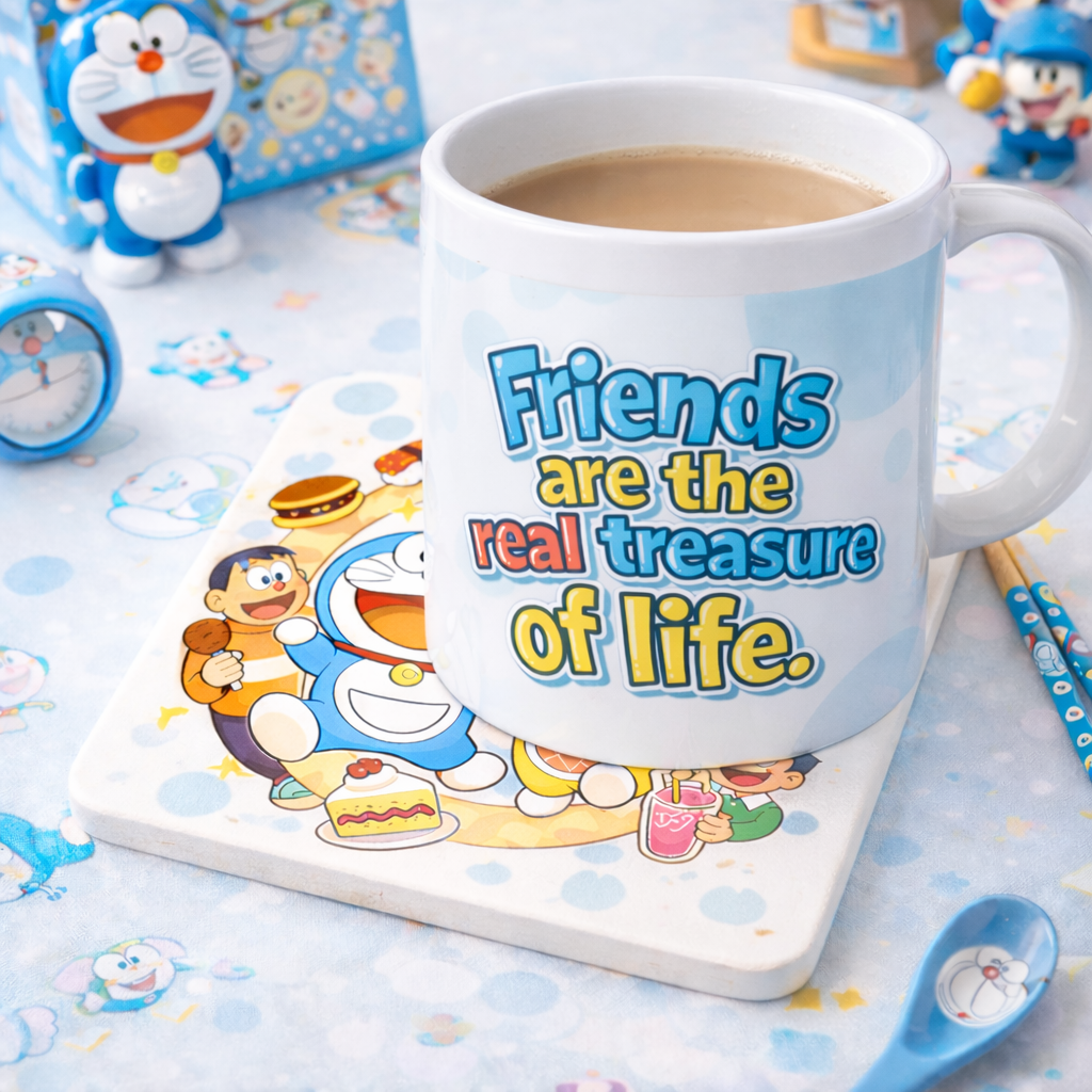 Doraemon Forever – 90s Kids Nostalgia Mug & Coaster Set