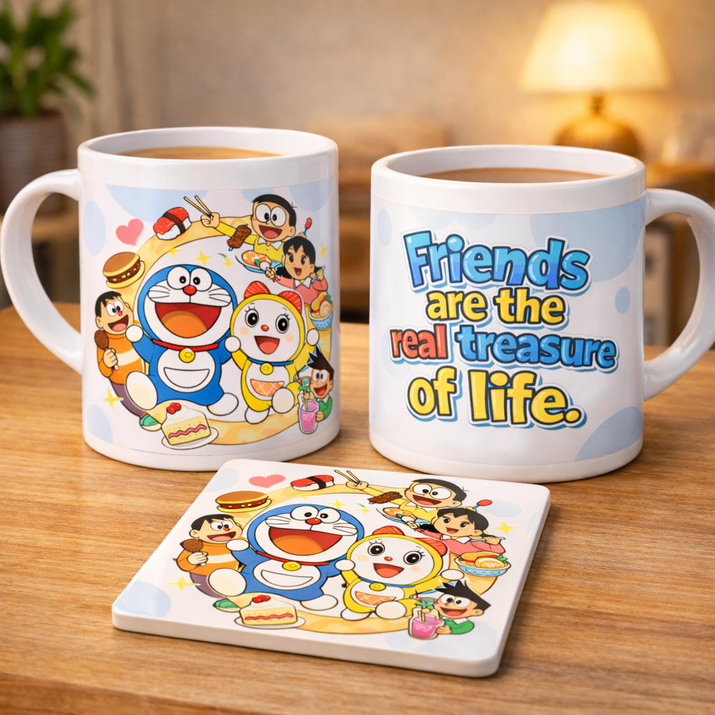Doraemon Forever – 90s Kids Nostalgia Mug & Coaster Set