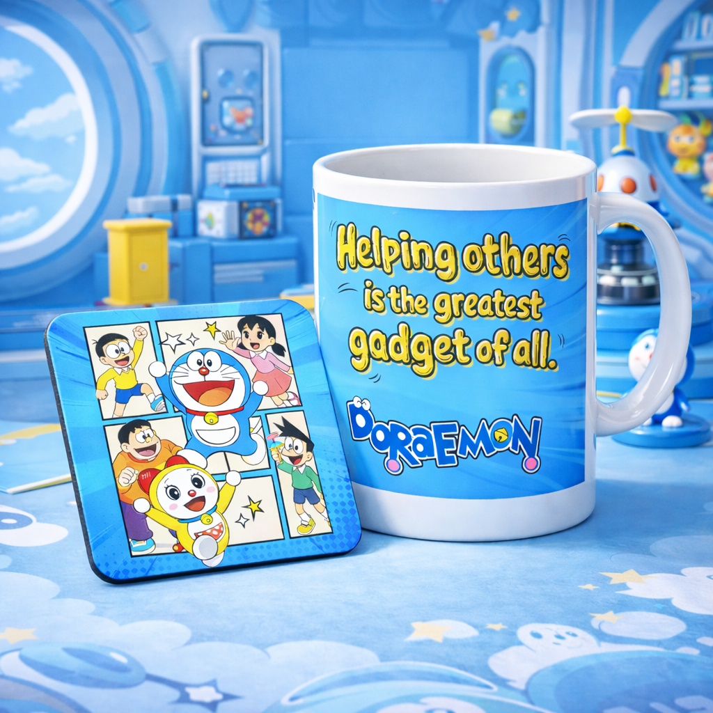 Comic Doraemon – Friendship Gadget Mug & Coaster Combo
